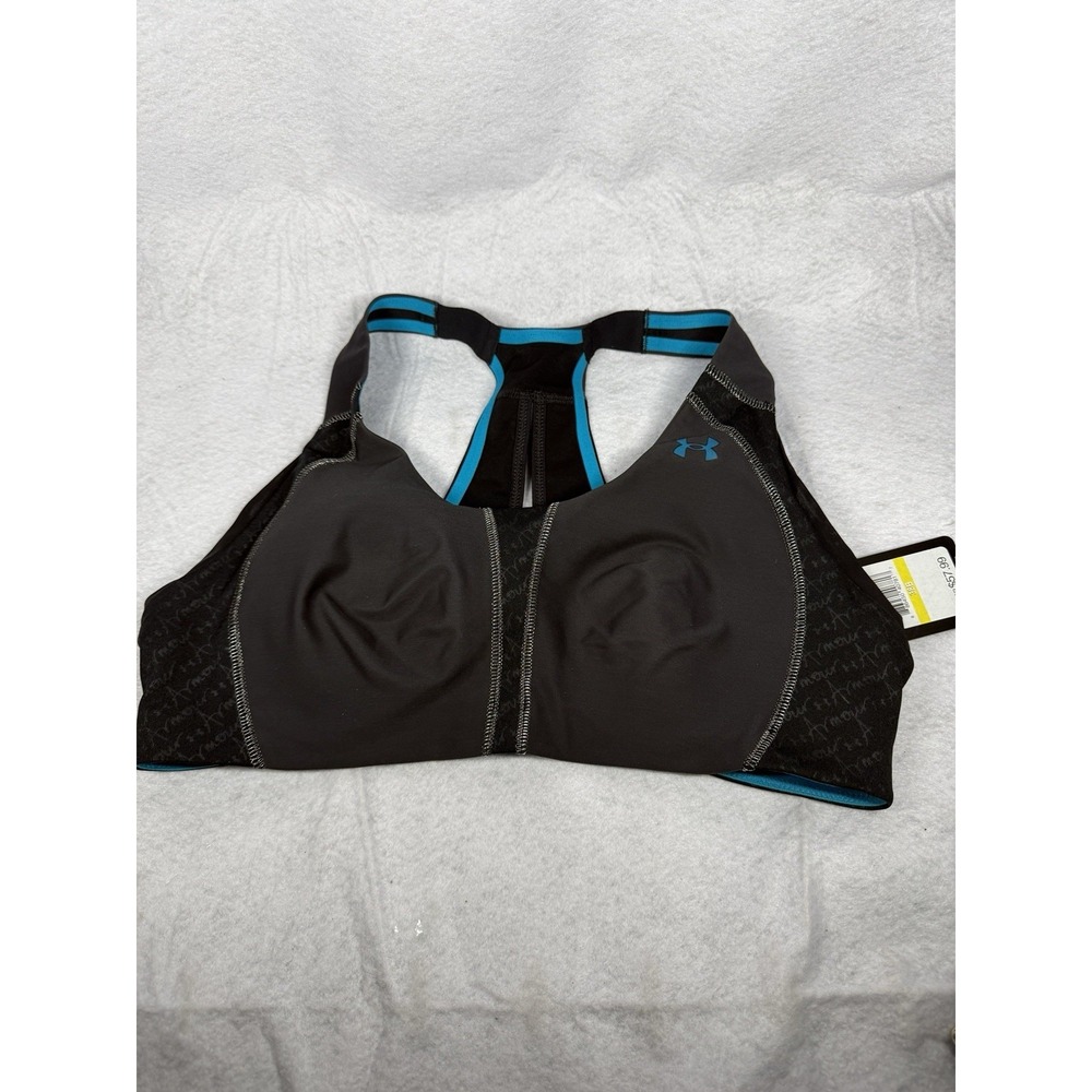 NWT Under Armour HeatGear Armour Bra Women 38B Black Blue Compression Sports Bra